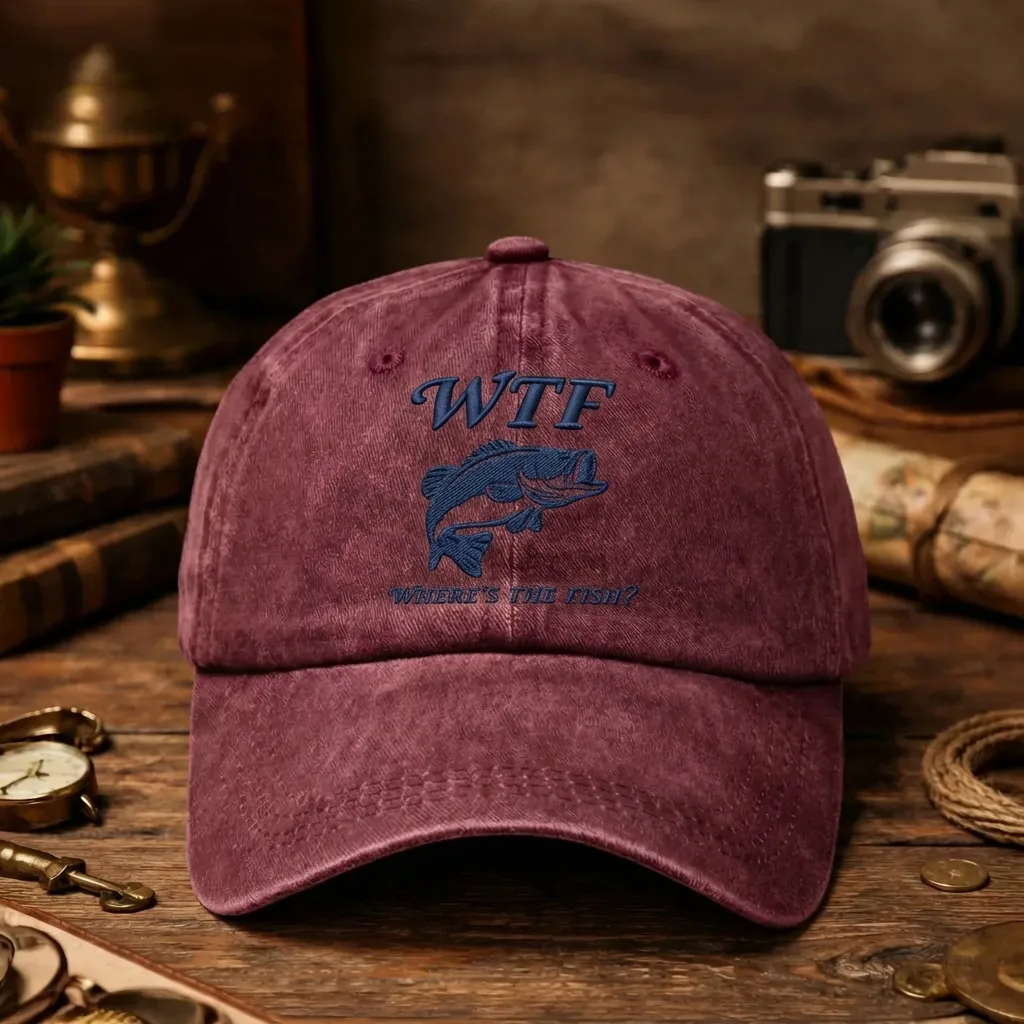 Embroidered WTF Wheres The Fish Hat, Funny Fishing Cap