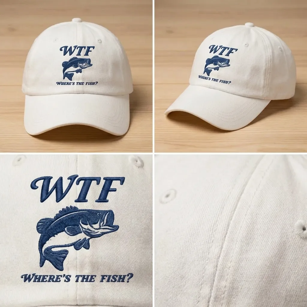 Embroidered WTF Wheres The Fish Hat, Funny Fishing Cap