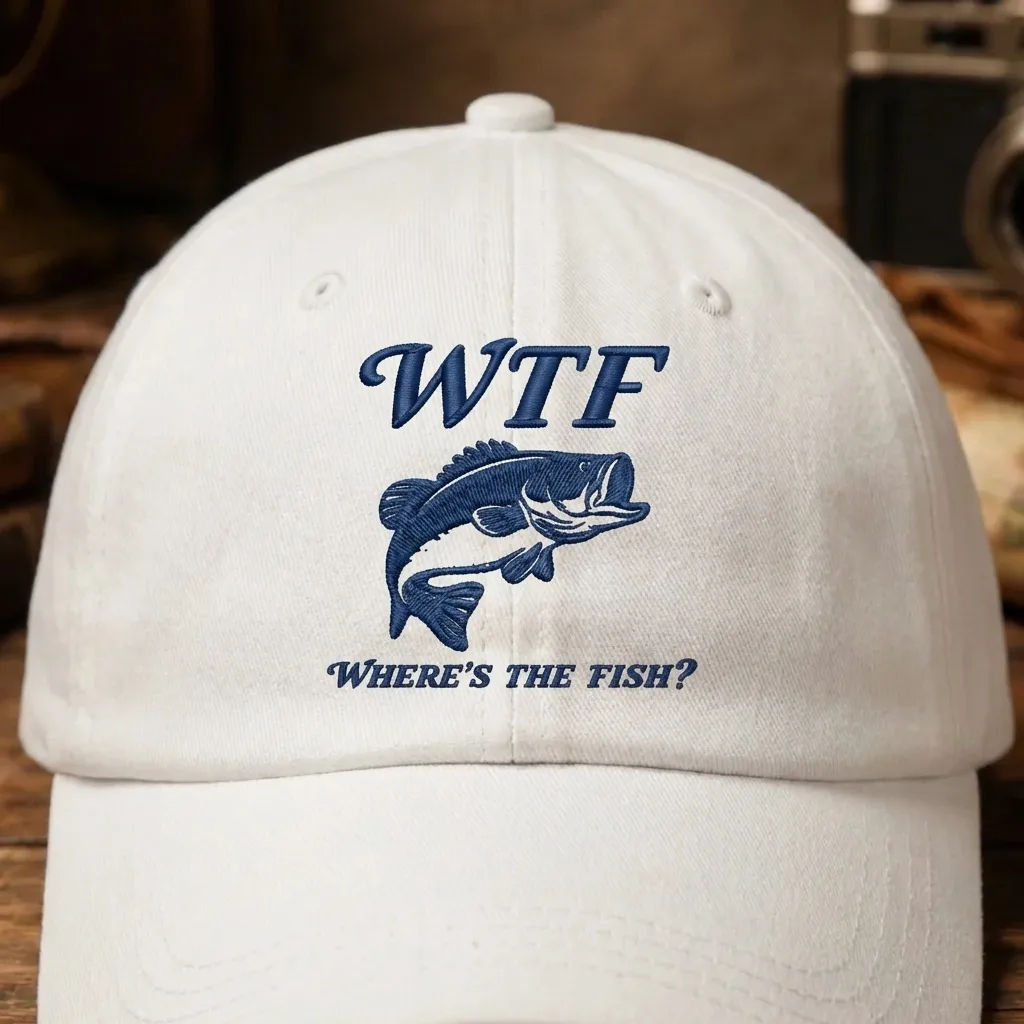 Embroidered WTF Wheres The Fish Hat, Funny Fishing Cap