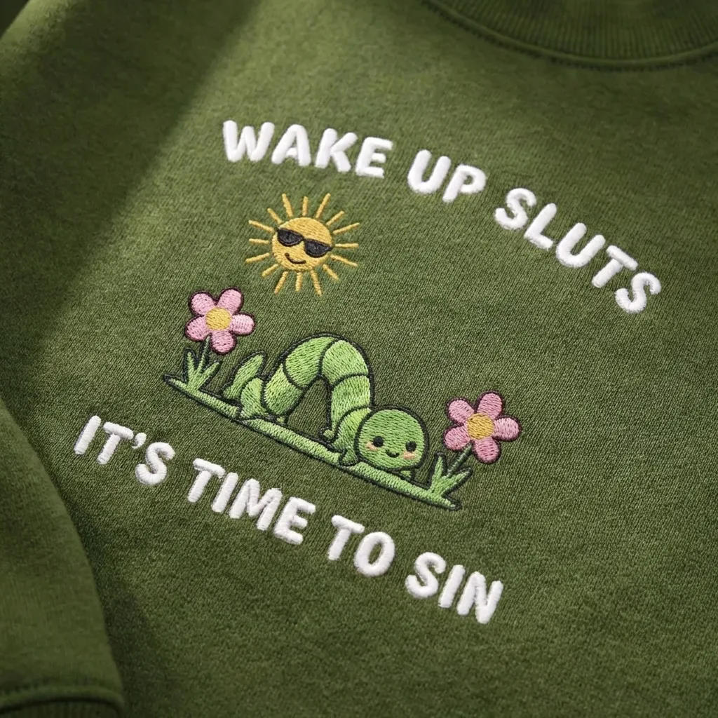 Embroidered Wake Up Its Time To Sin Sweatshirt, Funny Meme Crewneck