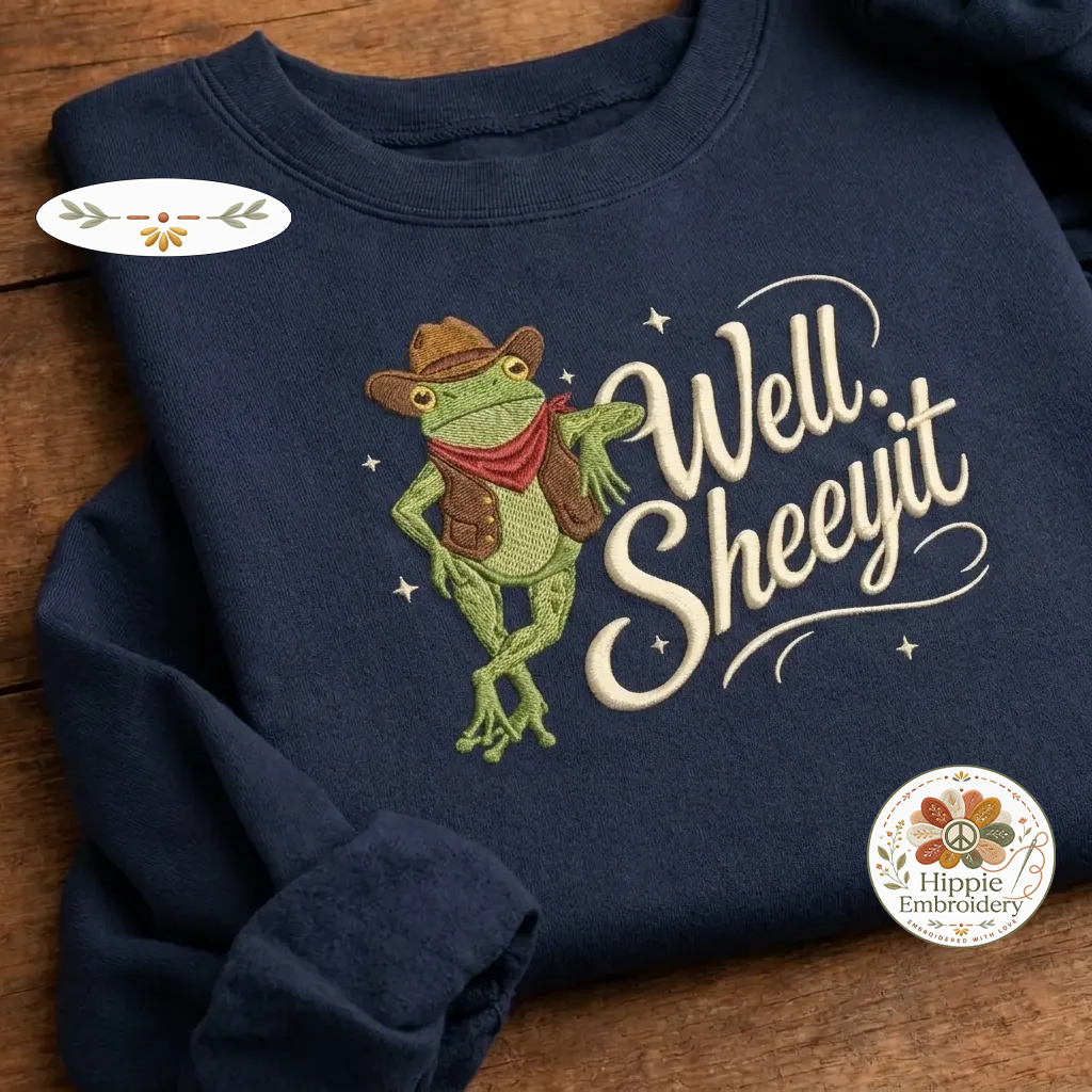 Embroidered Well Sheeyit Funny Cowboy Frog Sweatshirt, Southern Crew