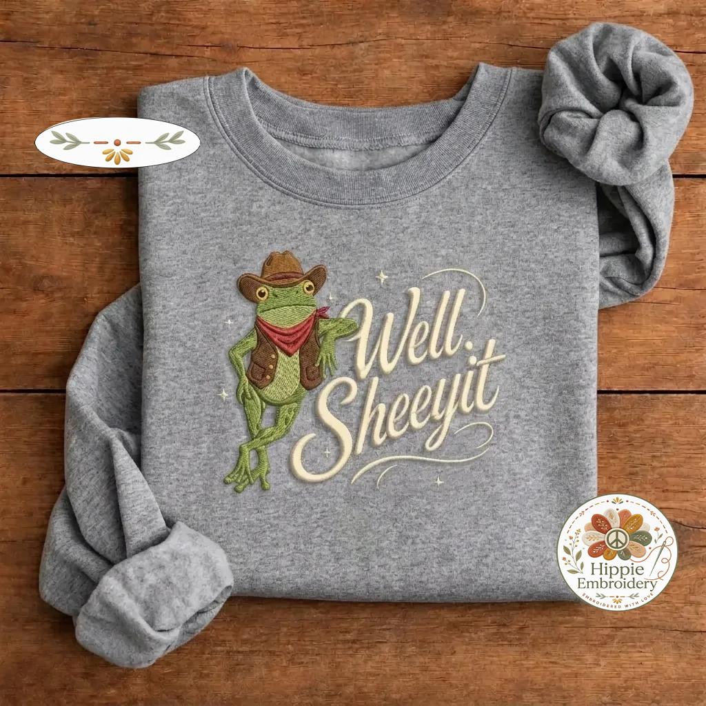 Embroidered Well Sheeyit Funny Cowboy Frog Sweatshirt, Southern Crew