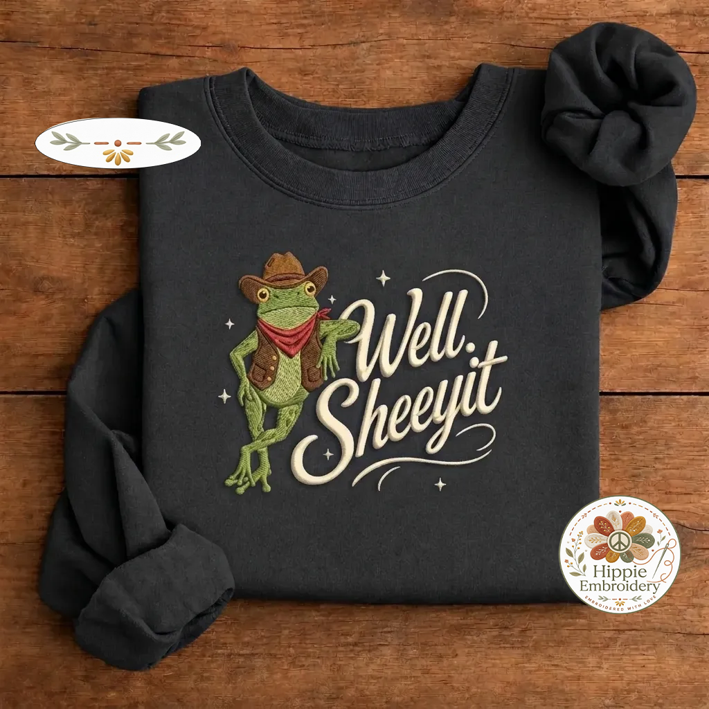 Embroidered Well Sheeyit Funny Cowboy Frog Sweatshirt, Southern Crew