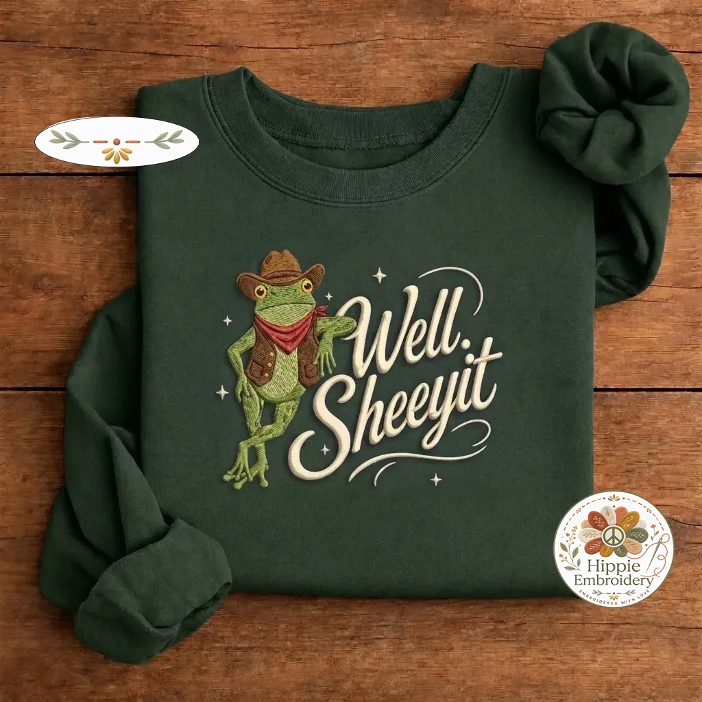 Embroidered Well Sheeyit Funny Cowboy Frog Sweatshirt, Southern Crew