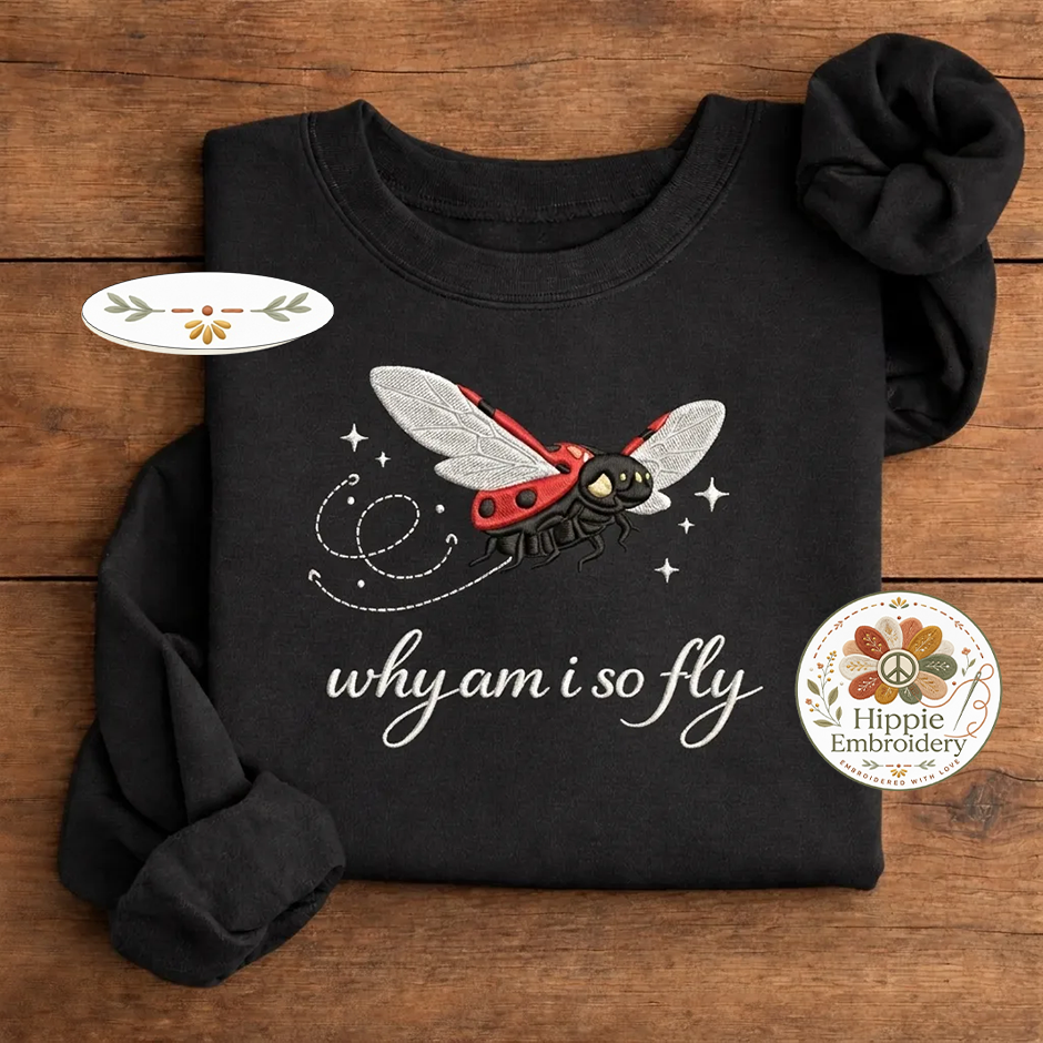 Embroidered Why Am I So Fly Shirt, Funny Ladybug Pun Crewneck