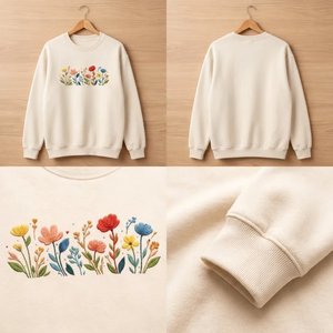 Embroidered Wildflowers Sweatshirt, Floral Boho Botanical Crewneck
