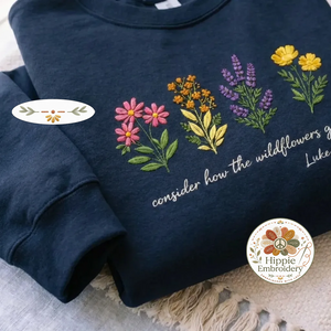 Embroidered Wildflowers Sweatshirt, Luke 1227 Faith Bible Shirt