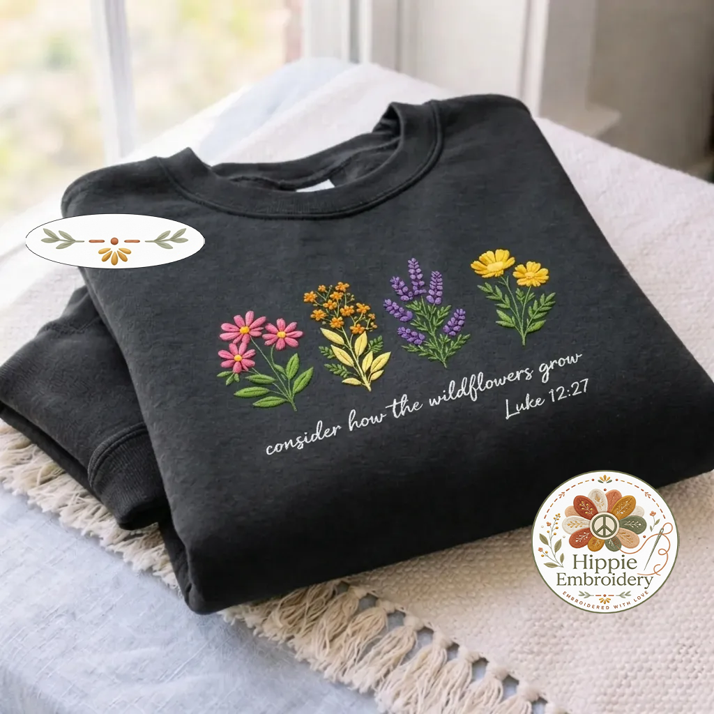 Embroidered Wildflowers Sweatshirt, Luke 1227 Faith Bible Shirt