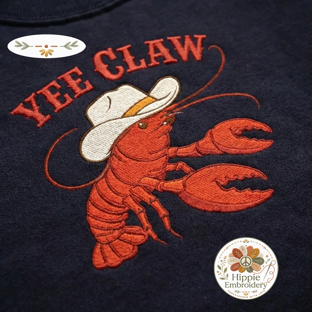 Embroidered Yee Claw Sweatshirt, Funny Cowboy Crawfish Crewneck