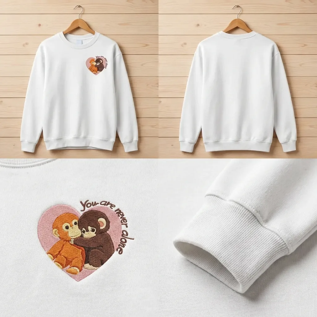 Embroidered You Are Never Alone Sweatshirt, Baby Monkey Top