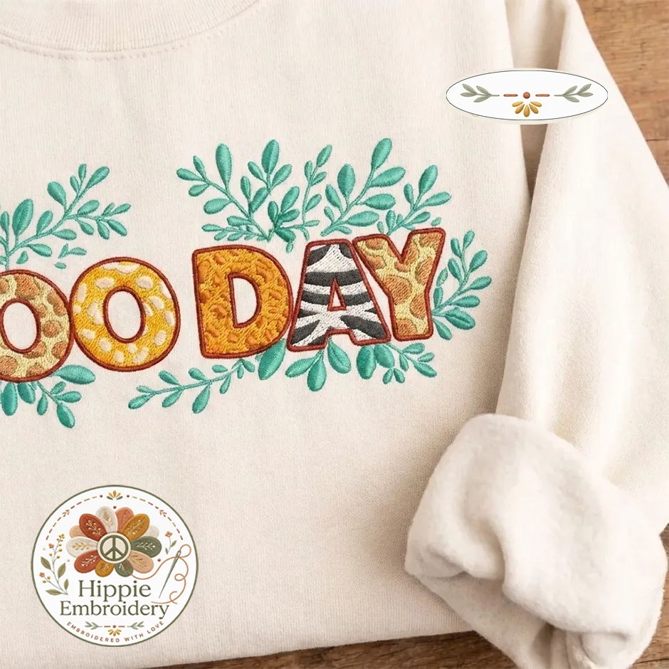 Embroidered Zoo Day Shirt, Animal Print Alphabet Safari Crew