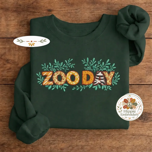 Embroidered Zoo Day Shirt, Animal Print Alphabet Safari Crew
