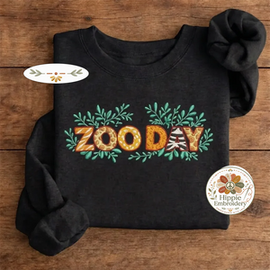 Embroidered Zoo Day Shirt, Animal Print Alphabet Safari Crew