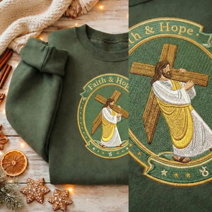 Faith Hope Jesus Cross Embroidered Sweatshirt, Religious Top