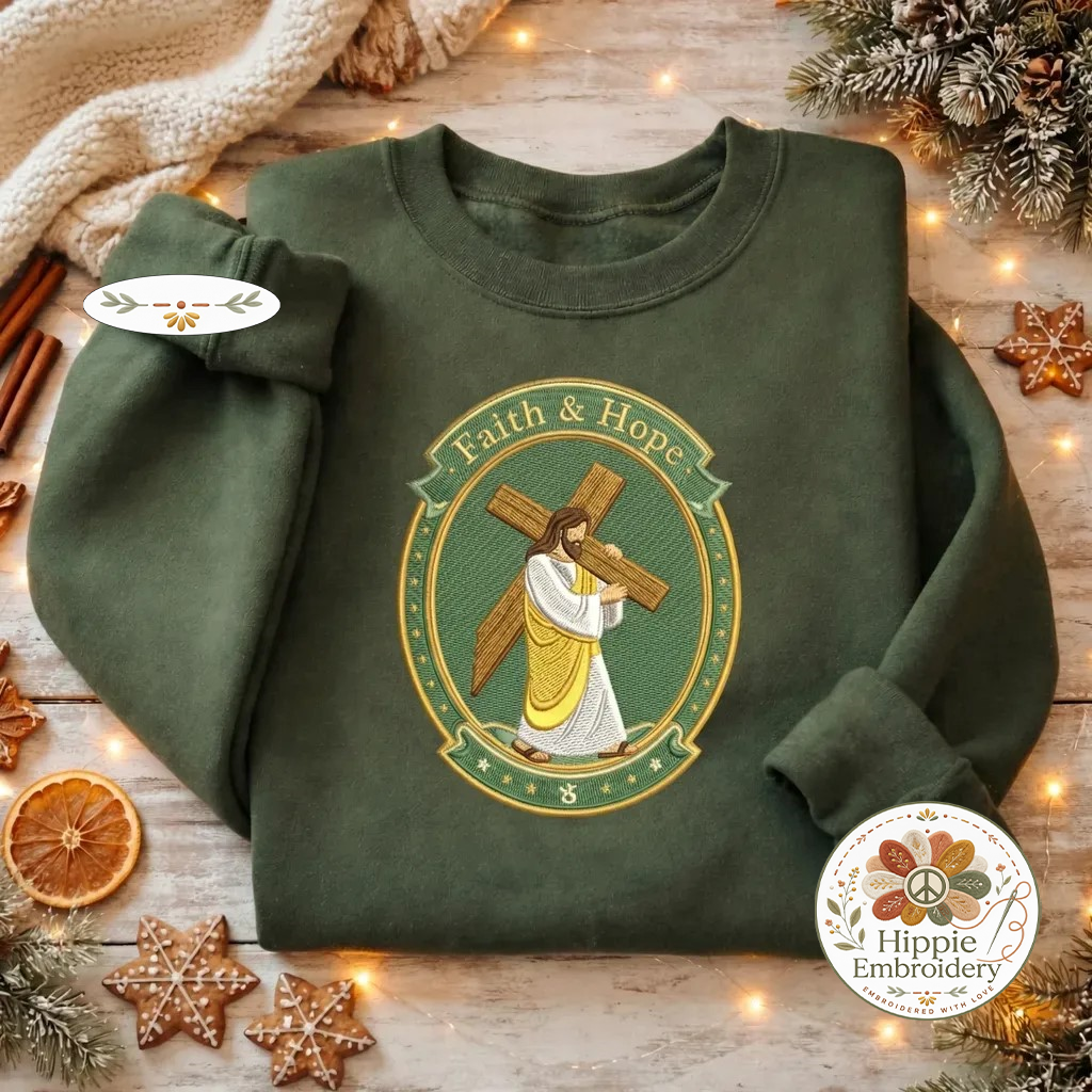 Faith Hope Jesus Cross Embroidered Sweatshirt, Religious Top