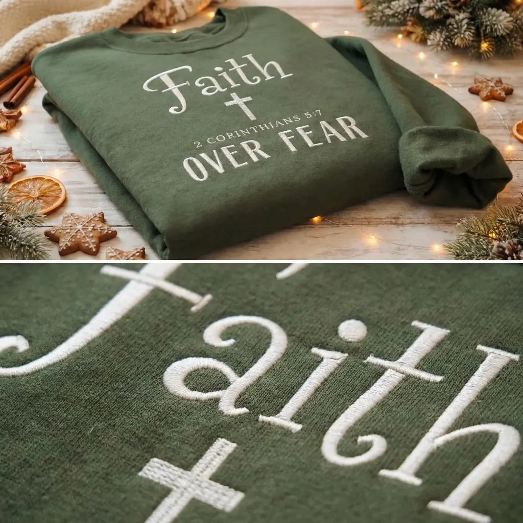 Faith Over Fear Embroidered Sweatshirt, Bible Verse Top