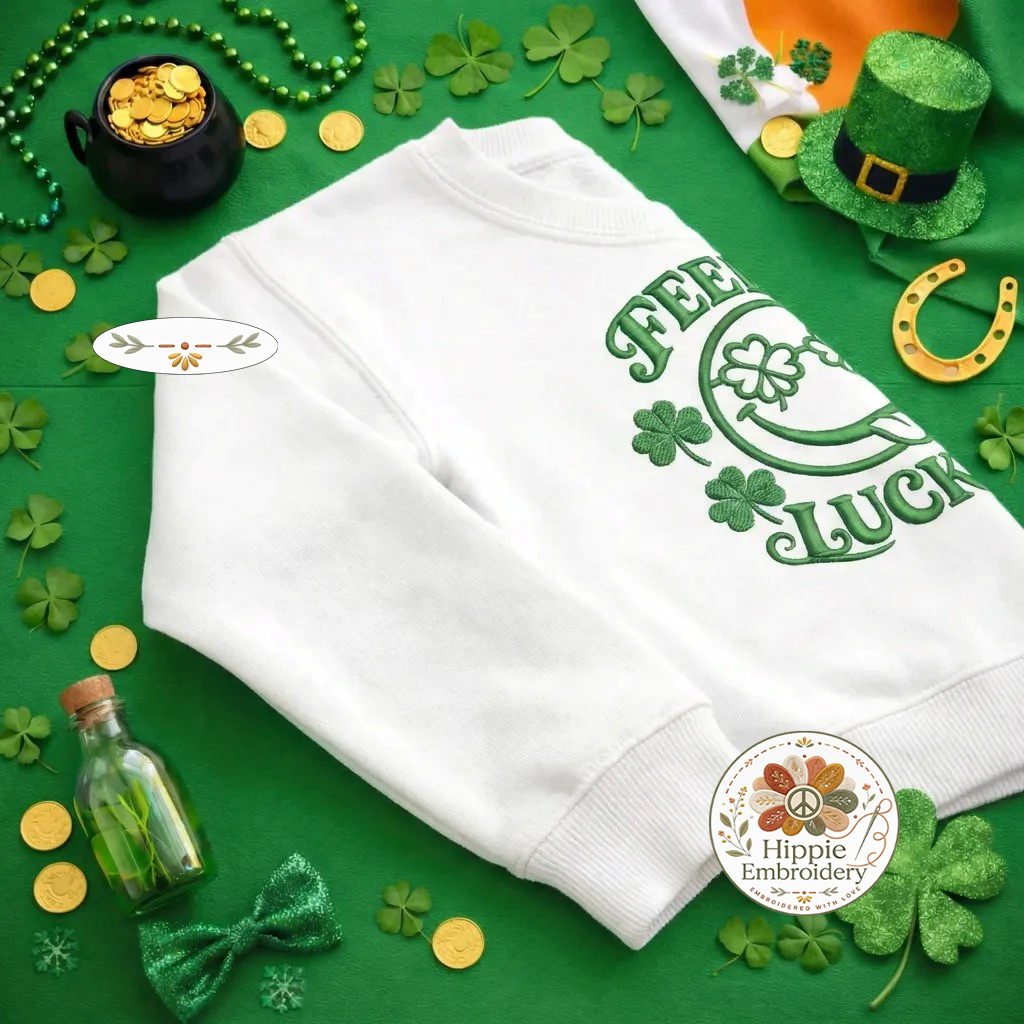 Feeling Lucky Smile Embroidered Sweatshirt, Shamrock Top