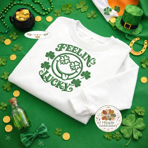 Feeling Lucky Smile Embroidered Sweatshirt, Shamrock Top