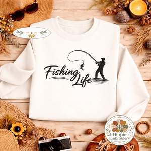 Embroidered Fishing Life Sweatshirt, Funny Fisherman Crewneck