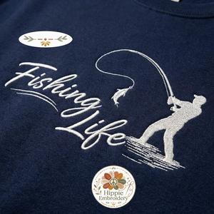Embroidered Fishing Life Sweatshirt, Funny Fisherman Crewneck