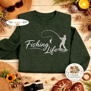 Embroidered Fishing Life Sweatshirt, Funny Fisherman Crewneck