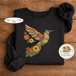 Floral Hummingbird Embroidered Shirt, Bird Lover Flower Crewneck