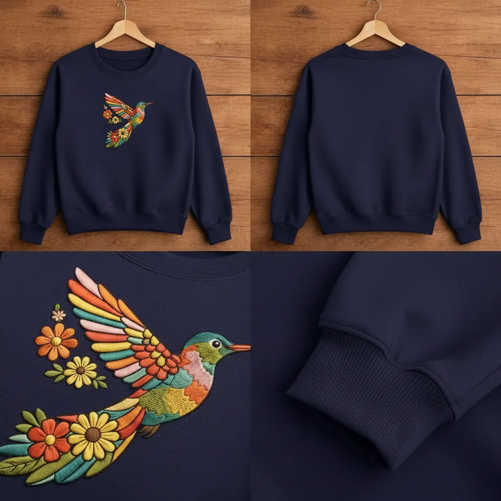Floral Hummingbird Embroidered Shirt, Bird Lover Flower Crewneck