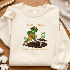 Funny I Bury Things Embroidered Sweatshirt, Dark Humor Frog Crew