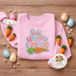 Happy Easter Embroidered Sweatshirt, Colorful Carrot Top