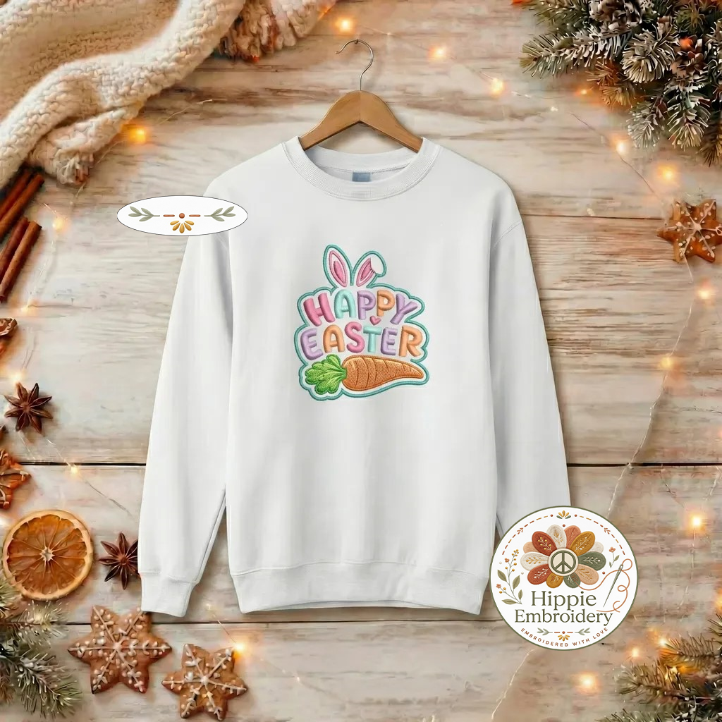 Happy Easter Embroidered Sweatshirt, Colorful Carrot Top