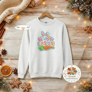 Happy Easter Embroidered Sweatshirt, Colorful Carrot Top