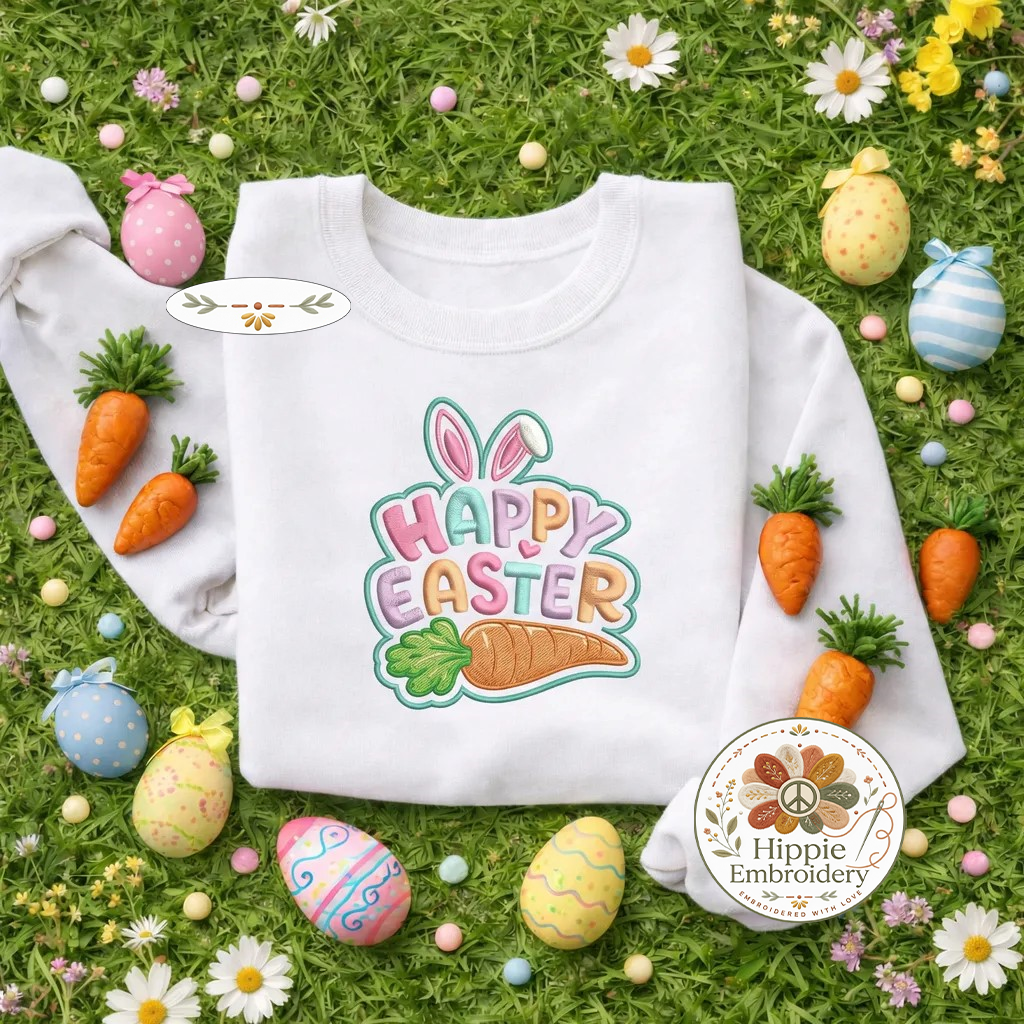 Happy Easter Embroidered Sweatshirt, Colorful Carrot Top