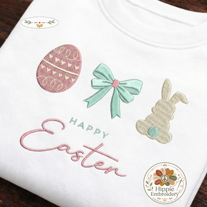 Happy Easter Embroidered Sweatshirt, Egg Bow & Bunny Top