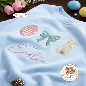 Happy Easter Embroidered Sweatshirt, Egg Bow & Bunny Top