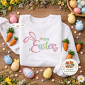Happy Easter Embroidered Sweatshirt, Pastel Bunny Ears Top