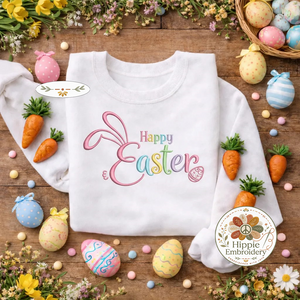 Happy Easter Embroidered Sweatshirt, Pastel Bunny Ears Top