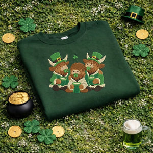 Highland Cow Embroidered Sweatshirt, Lucky Irish Top