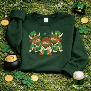 Highland Cow Embroidered Sweatshirt, Lucky Irish Top