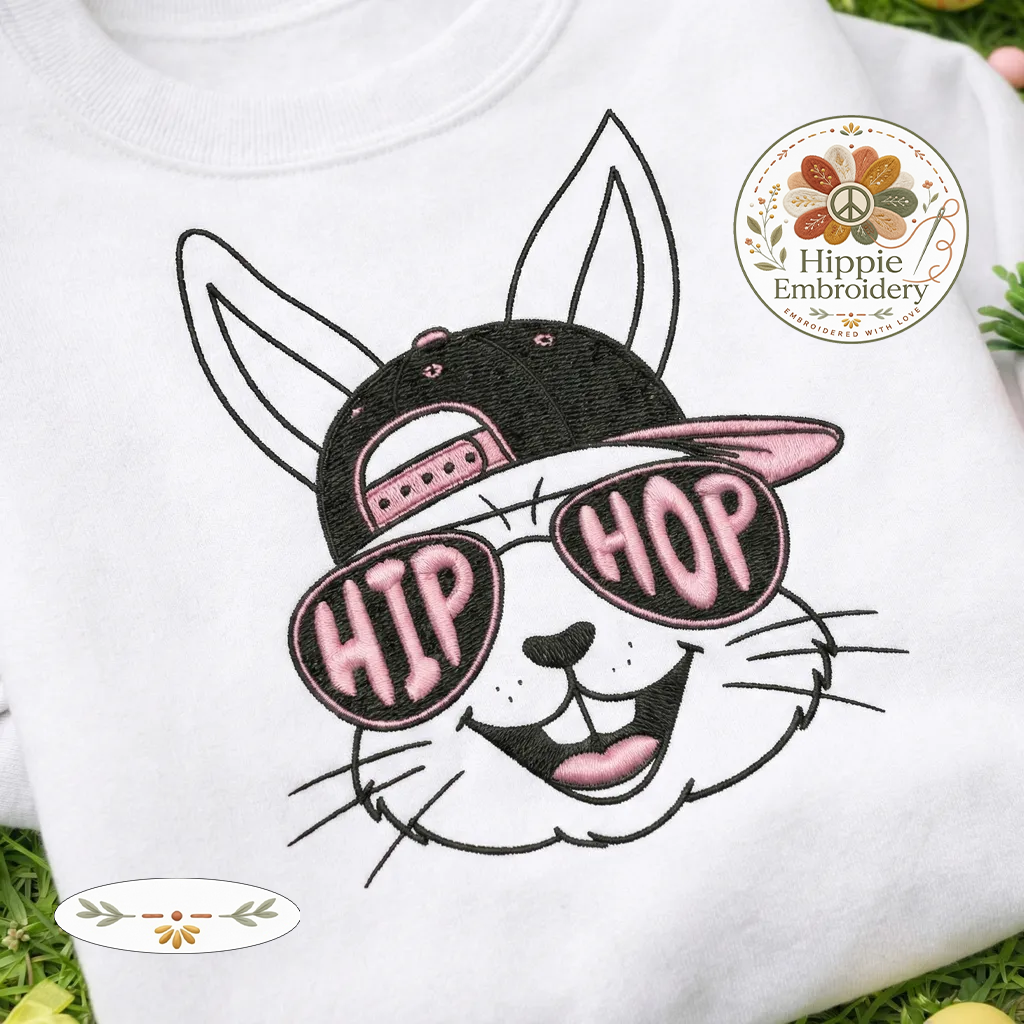 Hip Hop Bunny Embroidered Sweatshirt, Cool Easter Rabbit Top