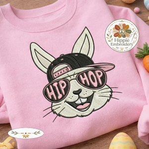 Hip Hop Bunny Embroidered Sweatshirt, Cool Easter Rabbit Top