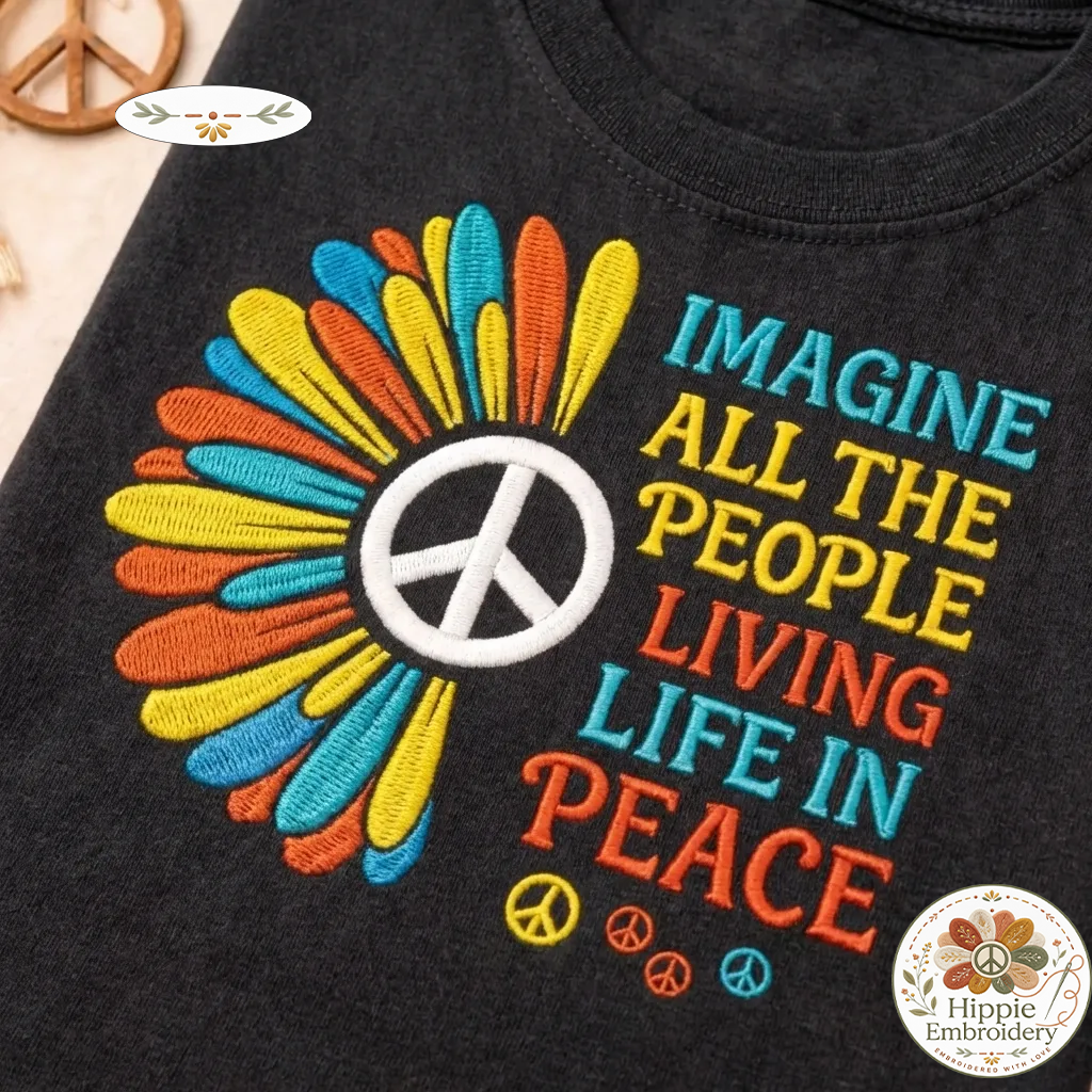 Imagine All The People Shirt, Retro Hippie Sunflower T-Shirt
