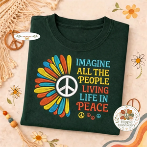 Imagine All The People Shirt, Retro Hippie Sunflower T-Shirt