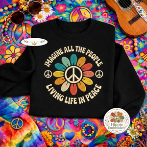 Imagine Peace Embroidered Hat, Retro Hippie Sunflower Vintage Cap
