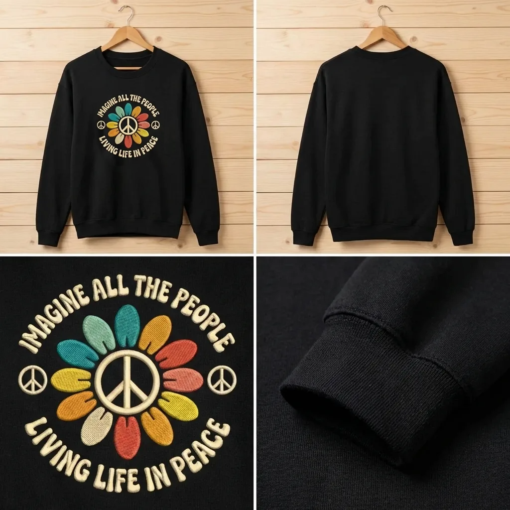 Imagine Peace Embroidered Hat, Retro Hippie Sunflower Vintage Cap