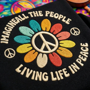 Imagine Peace Embroidered Hat, Retro Hippie Sunflower Vintage Cap