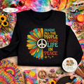 Imagine Peace Embroidered Sweatshirt, Retro Hippie Sunflower Shirt