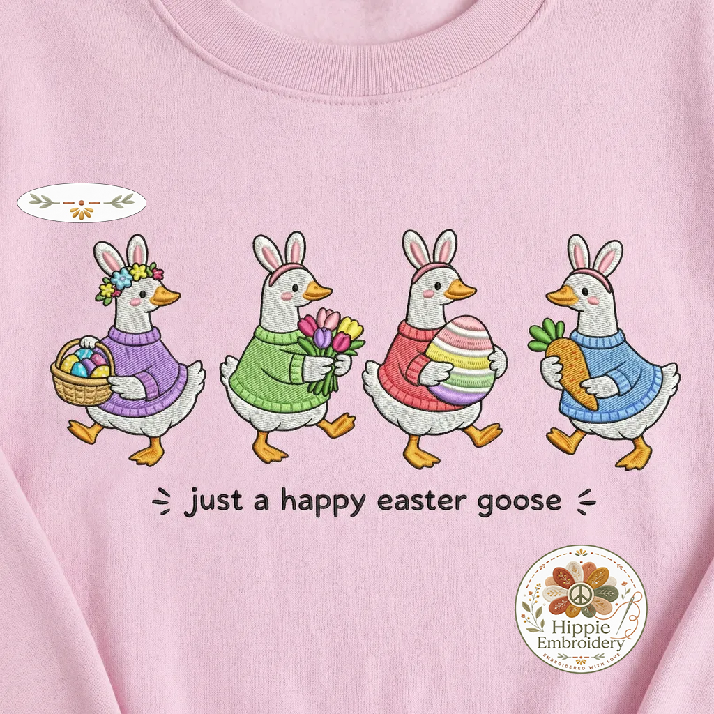 Just a Happy Easter Goose Embroidered Sweatshirt, Bunny Top