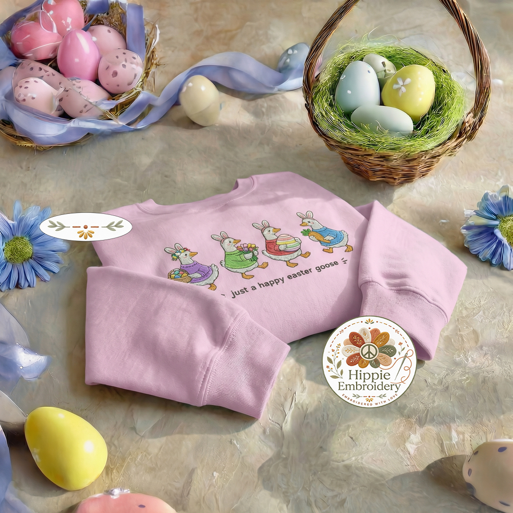 Just a Happy Easter Goose Embroidered Sweatshirt, Bunny Top