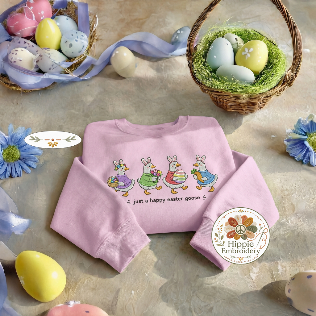 Just a Happy Easter Goose Embroidered Sweatshirt, Bunny Top