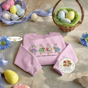Just a Happy Easter Goose Embroidered Sweatshirt, Bunny Top